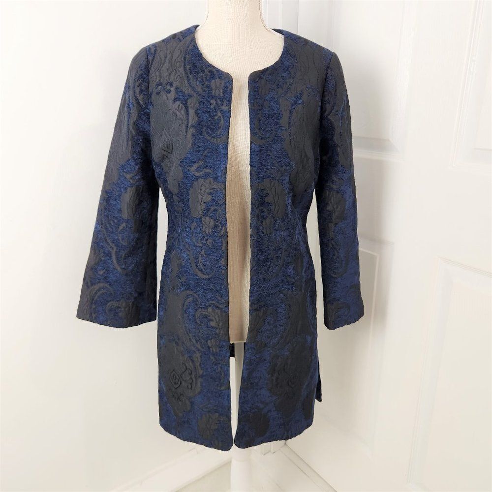 Lucky Brand Blazer Womens S Blue Floral Embroidered Goth Witch Vampire Regal VTG